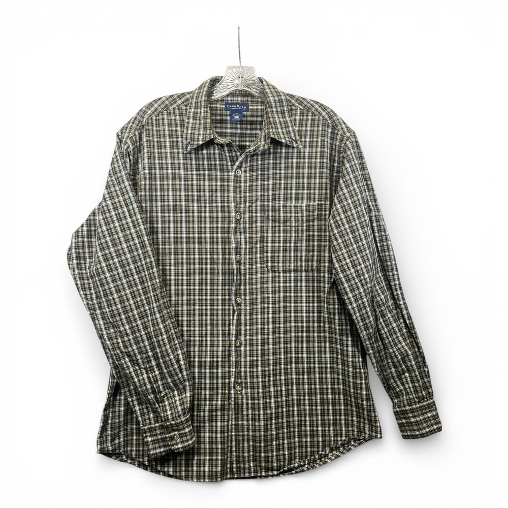 Club Room Mens Plaid Button Down Shirt Green Black 100% Cotton Long Sleeve M